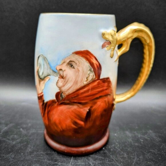 Vintage J.P. Limoges France Friar Monk Priest Drinking, Tankard, Dragon Handle